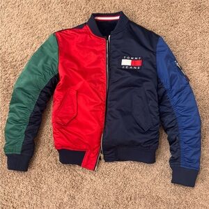 REVERSIBLE Tommy Hilfiger Colorblock Bomber Jacket - Red, Green, and Blue